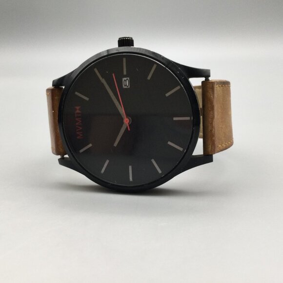 MVMT Classic Watch Men 45mm Black Date Brown Leather Band New Battery - Picture 7 of 16